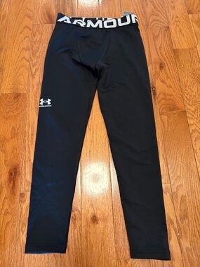 Under Armour Kids Black Compression Leggings with White Logo Waistband